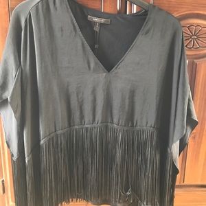 INC Black Fringe Top Large